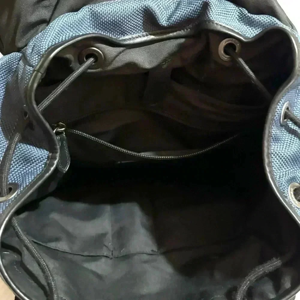 Coach unisex navy blue black leather nylon backpack